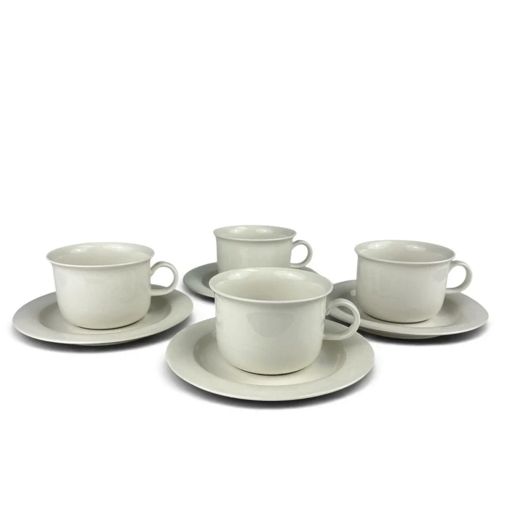 Arabia Finland Arctica White Cup & Saucer SET OF 4 MCM Minimalist